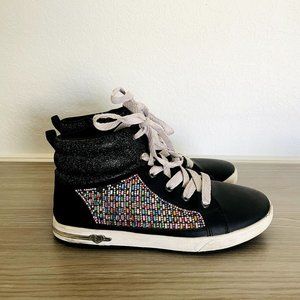 Skechers Girls Sneakers Shoes Size 4 Black with colorful sequin